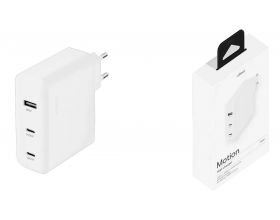 Сетевое зарядное устройство uBear Motion 140W, 3 порта (2хUSB-C, 1хUSB-A), GaN + Super Fast Charging 2.0 (Белый)