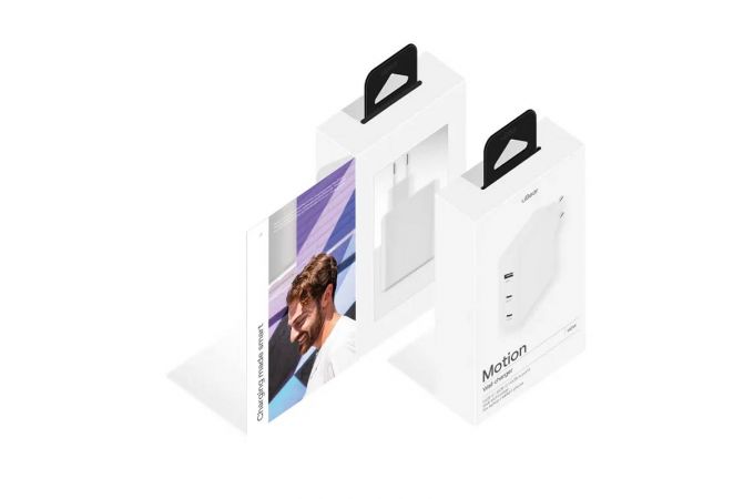 Сетевое зарядное устройство uBear Motion 140W, 3 порта (2хUSB-C, 1хUSB-A), GaN + Super Fast Charging 2.0 (Белый)
