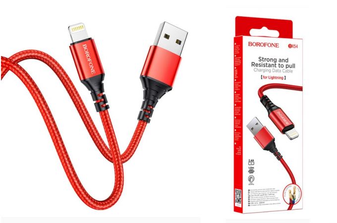 Кабель USB - Lightning BOROFONE BX54, 2,4A (красный) 1м (в оплетке)