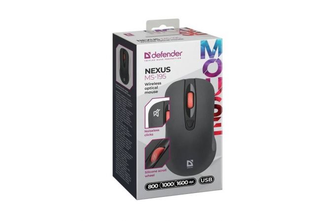 Мышь беспроводная Defender Nexus MS-195 черный 800/1200/1600 dpi / бесшумные кнопки