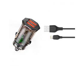 Автомобильное зарядное устройство АЗУ 2USB + кабель Lightning XO CC49 transparent design 2.4A Brown