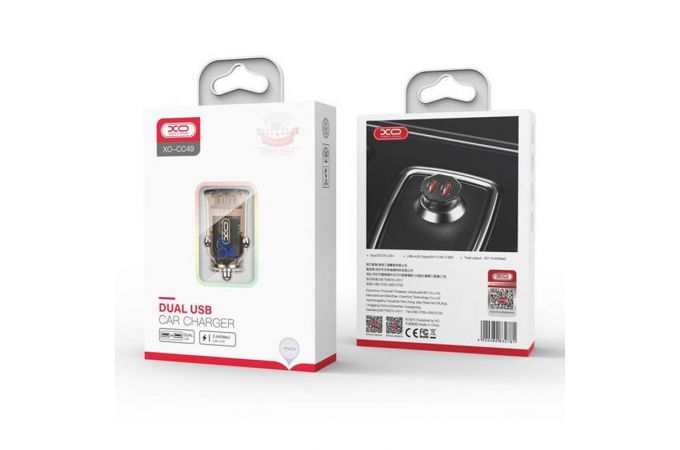 Автомобильное зарядное устройство АЗУ 2USB + кабель Lightning XO CC49 transparent design 2.4A Brown