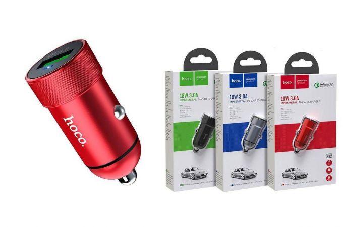 Автомобильное зарядное устройство АЗУ USB HOCO Z32 Speed Up single port QC3.0 (красный)