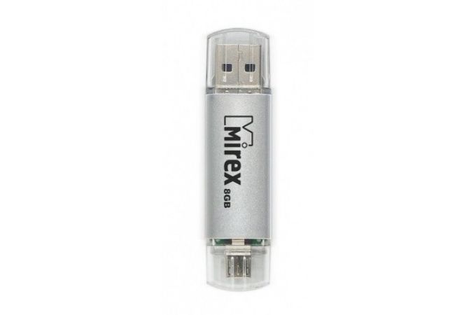 Флешка USB 2.0 Mirex SMART SILVER с двойным разъёмом USB/microUSB 8GB (ecopack)