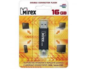 Флешка USB 2.0 Mirex SMART BLACK с двойным разъёмом USB/microUSB 16GB (ecopack)