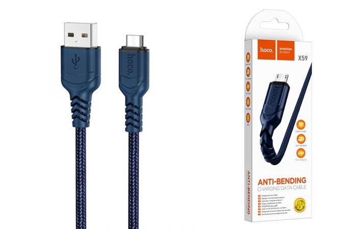 Кабель USB - MicroUSB HOCO X59 2,4A (синий) 1м (в оплетке)