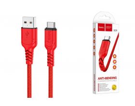 Кабель USB - USB Type-C HOCO X59, 2A (красный) 1м (в оплетке, с усилением сгиба)