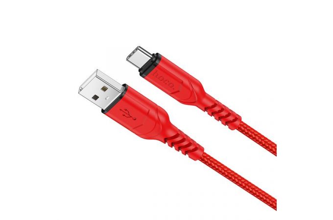 Кабель USB - USB Type-C HOCO X59, 2A (красный) 1м (в оплетке, с усилением сгиба)