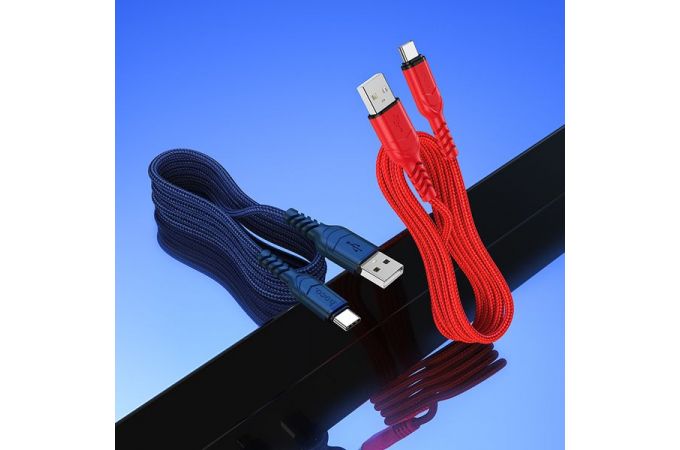 Кабель USB - USB Type-C HOCO X59, 2A (красный) 1м (в оплетке, с усилением сгиба)