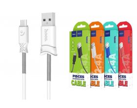 Кабель USB - MicroUSB HOCO X24 2A (белый) 1м (пружинка)