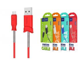 Кабель USB - MicroUSB HOCO X24 2A (красный) 1м (пружинка)