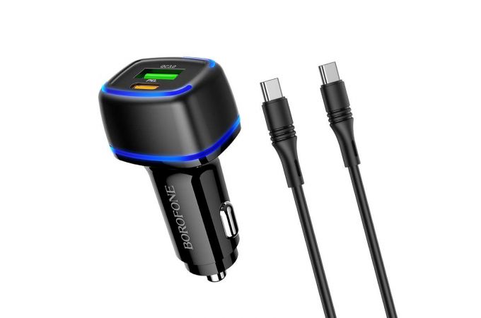 Автомобильное зарядное устройство АЗУ USB + кабель Type-C BOROFONE BZ14A 20W+QC3.0 (черный)