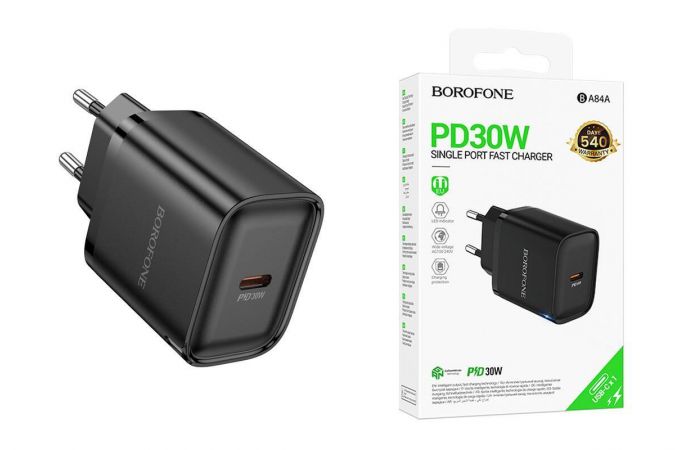Сетевое зарядное устройство USB-C BOROFONE BA84A Flare star PD 30W (черный)