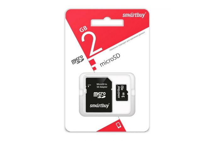 Карта памяти microSDHC Smartbuy 2 GB (class 4) c адаптером (SB2GBSD-01)