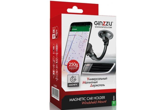 Держатель автомобильный для телефона Ginzzu GH-383M магнитный на лобовое стекло