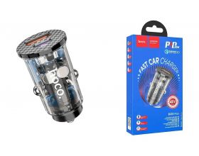 Автомобильное зарядное устройство АЗУ USB + USB-C HOCO DZ3 Max series, 42,5 W, прозрачный серый