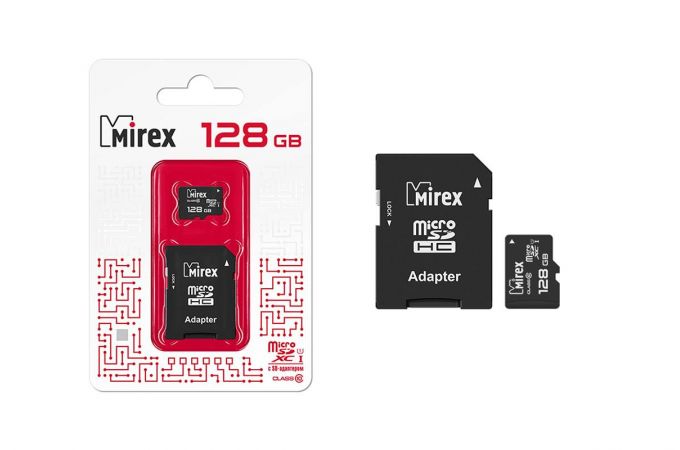 Карта памяти microSDХC MIREX 128 GB UHS-I U1 (сlass 10) с адаптером