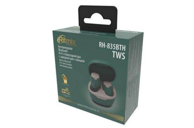 Наушники вакуумные беспроводные Ritmix rh-835BTH TWS Bluetooth (темно-зеленый)