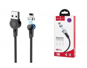 Кабель USB - Lightning HOCO S8, 2,4A (черный) 1,2м (магнитный, поворотный, LED индикатор)