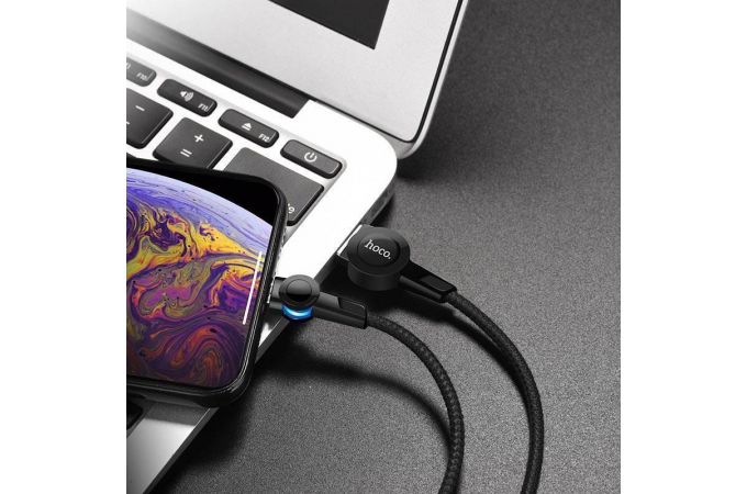 Кабель USB - Lightning HOCO S8, 2,4A (черный) 1,2м (магнитный, поворотный, LED индикатор)