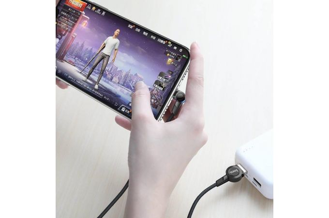 Кабель USB - Lightning HOCO S8, 2,4A (черный) 1,2м (магнитный, поворотный, LED индикатор)