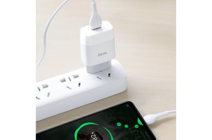 Сетевое зарядное устройство USB + кабель Lightning HOCO C72A Glorious 2400mAh (белый)