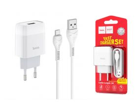 Сетевое зарядное устройство USB + кабель MicroUSB HOCO C72A 2400mAh (белый)