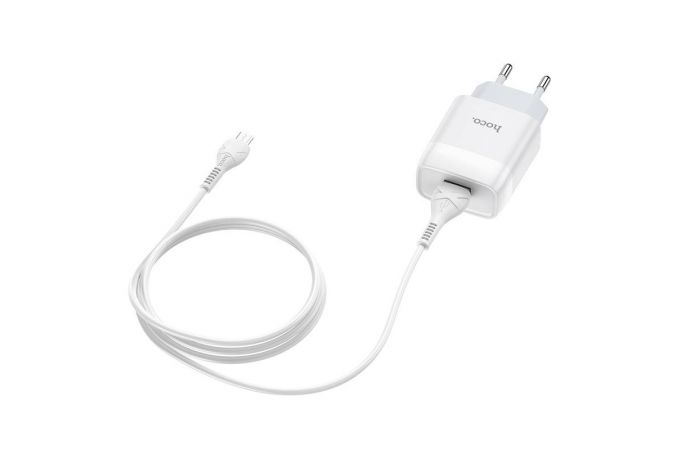 Сетевое зарядное устройство USB + кабель MicroUSB HOCO C72A 2400mAh (белый)