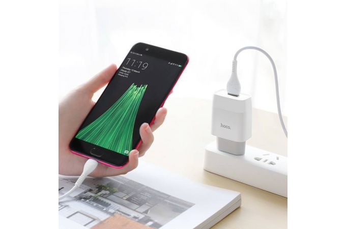 Сетевое зарядное устройство USB + кабель MicroUSB HOCO C72A 2400mAh (белый)