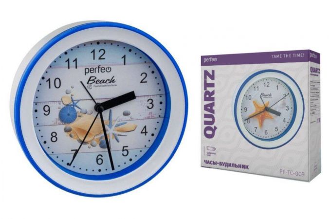 Часы-будильник Perfeo Quartz "PF-TC-009", круглые диам. 15,3 см, подвес на стену, ракушка