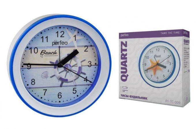 Часы-будильник Perfeo Quartz "PF-TC-009", круглые диам. 15,3 см, подвес на стену, штурвал