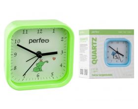 Часы-будильник Perfeo Quartz "PF-TC-012", квадратные 9,5*9,5 см, зелёные