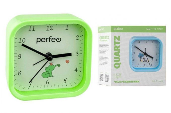 Часы-будильник Perfeo Quartz "PF-TC-012", квадратные 9,5*9,5 см, зелёные