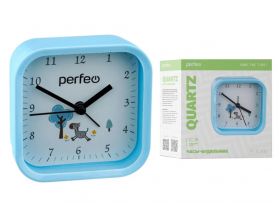Часы-будильник Perfeo Quartz "PF-TC-012", квадратные 9,5*9,5 см, синие