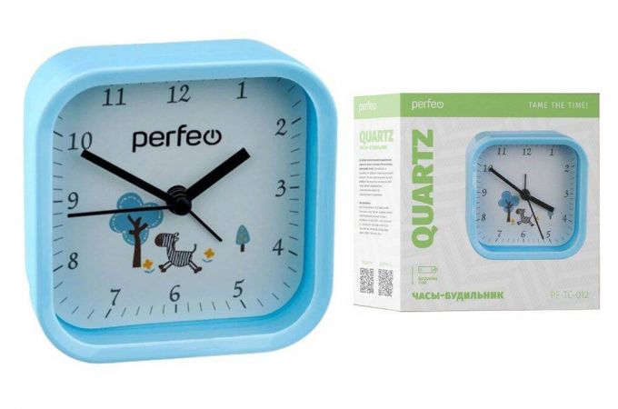 Часы-будильник Perfeo Quartz "PF-TC-012", квадратные 9,5*9,5 см, синие
