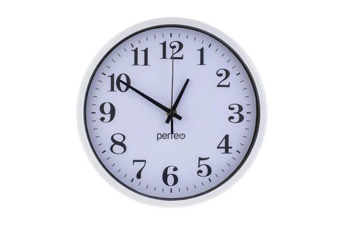 Настенные часы Perfeo "PF-WC-003"(С1), круглые д. 30 см, белый корпус / белый циферблат