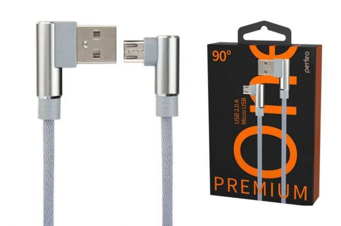Кабель USB - MicroUSB PERFEO угловой, серый, длина 1 м., бокс (U4805)