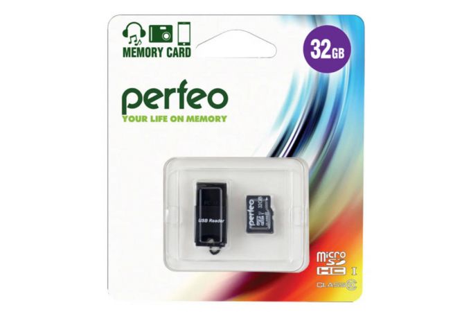 Карта памяти microSD Perfeo 32GB High-Capacity (Class 10) + USB Reader