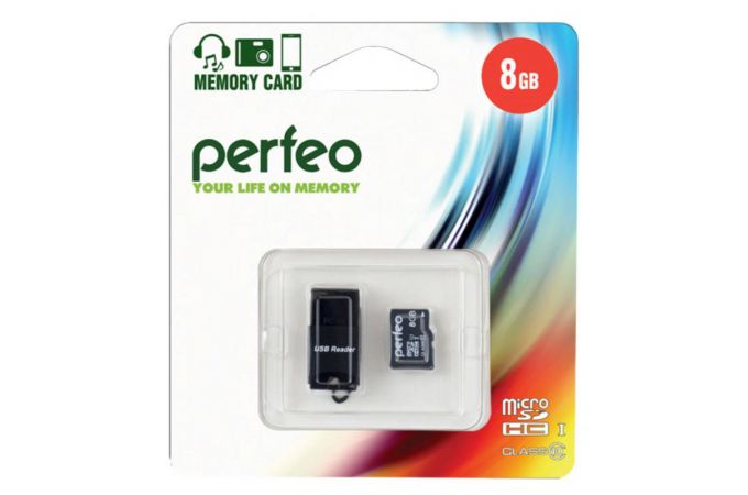 Карта памяти microSD Perfeo 8GB High-Capacity (Class 10) + USB Reader