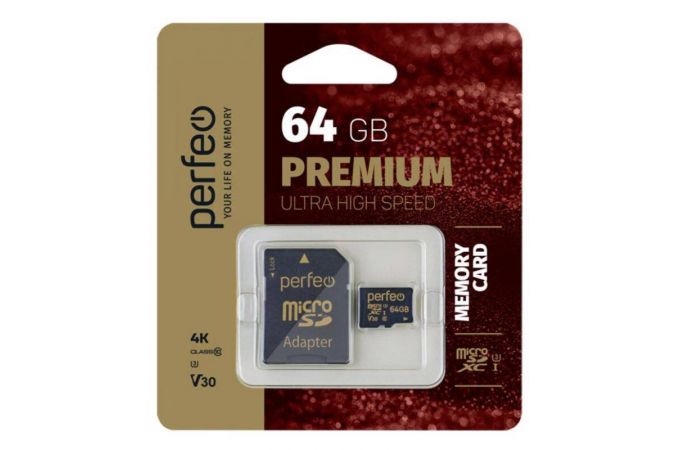 Карта памяти microSDXC Perfeo 64GB High-Capacity (Class 10) UHS-3 V30