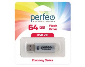 Флешка USB 2.0 Perfeo USB 64GB E01 Silver economy series