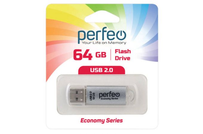 Флешка USB 2.0 Perfeo USB 64GB E01 Silver economy series