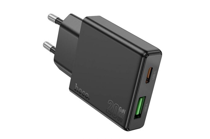 Сетевое зарядное устройство USB + USB-C HOCO N38 PD20W+ QC3.0 (черный)