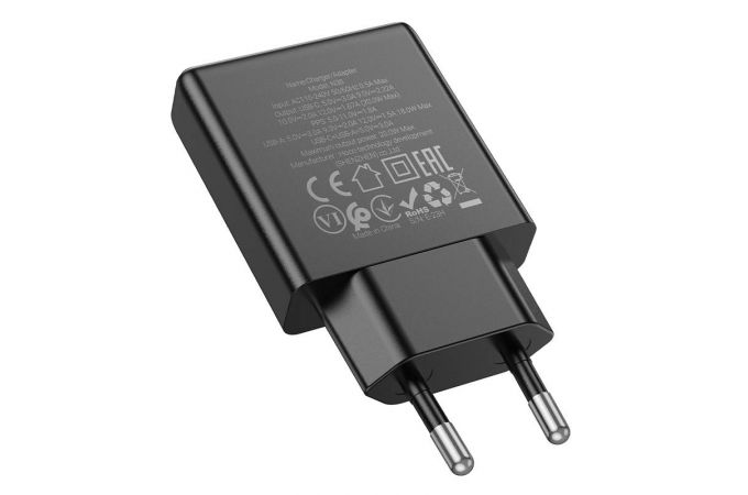 Сетевое зарядное устройство USB + USB-C HOCO N38 PD20W+ QC3.0 (черный)