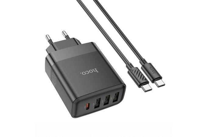 Сетевое зарядное устройство 3USB + USB-C + кабель Type-C HOCO C127A PD45W + QC3.0 (черный)