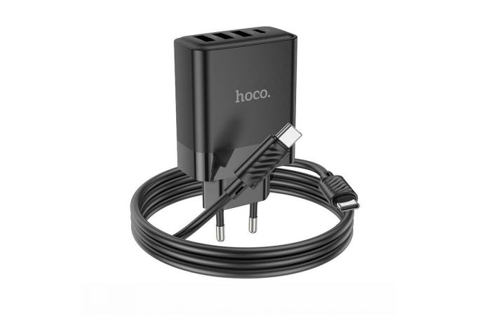 Сетевое зарядное устройство 3USB + USB-C + кабель Type-C HOCO C127A PD45W + QC3.0 (черный)
