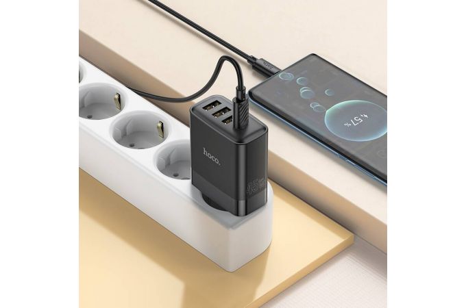 Сетевое зарядное устройство 3USB + USB-C + кабель Type-C HOCO C127A PD45W + QC3.0 (черный)
