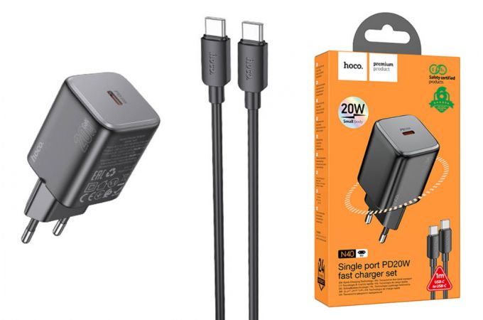 Сетевое зарядное устройство USB-C + кабель Type-C HOCO N40 PD20W (черный)