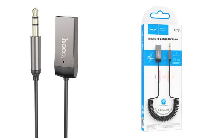 Bluetooth адаптер для автомагнитолы HOCO E78 Benefit spring cable (AUX-USB)