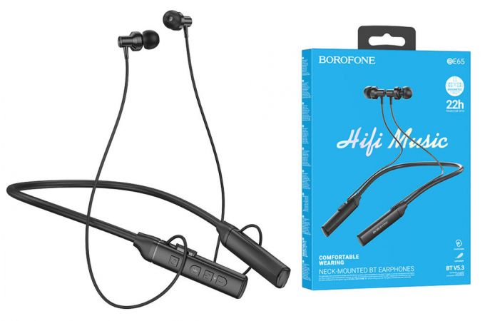 Наушники вакуумные беспроводные BOROFONE BE65 Gratified neck-mounted BT headset Bluetooth (черный)